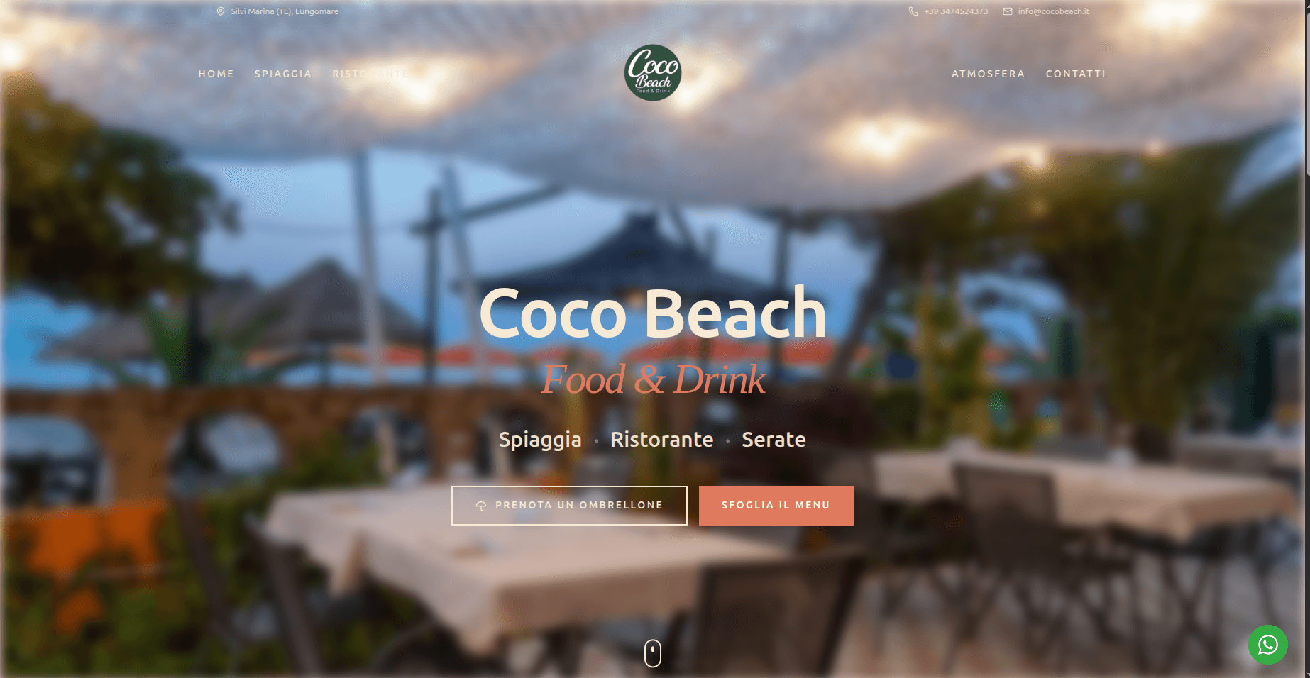 Home page del sito di Coco Beach, Silvi Marina
